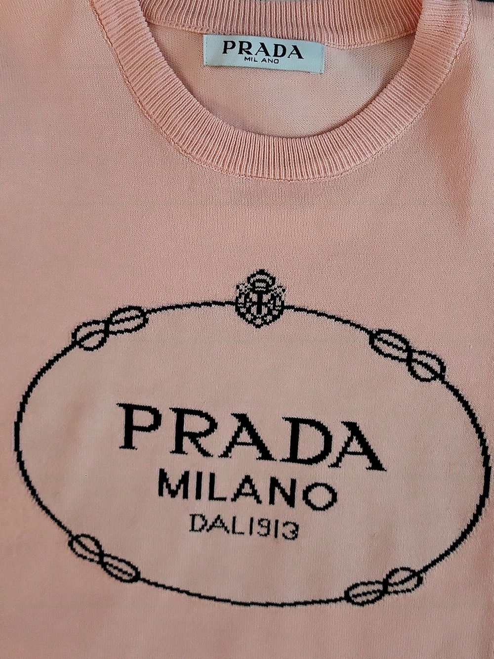 Prada Pink Logo Short-Sleeve Knit Top 20 Across 21 Up & down - Picture 4 of 12